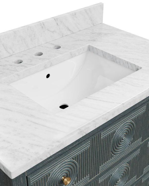 Currey & Company Santos Mahogany Bathroom Vanity with Rattan Panels Undermount Sink Coastal Boho 3800-0019