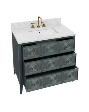 Currey & Company Santos Mahogany Bathroom Vanity with Rattan Panels Undermount Sink Coastal Boho 3800-0019