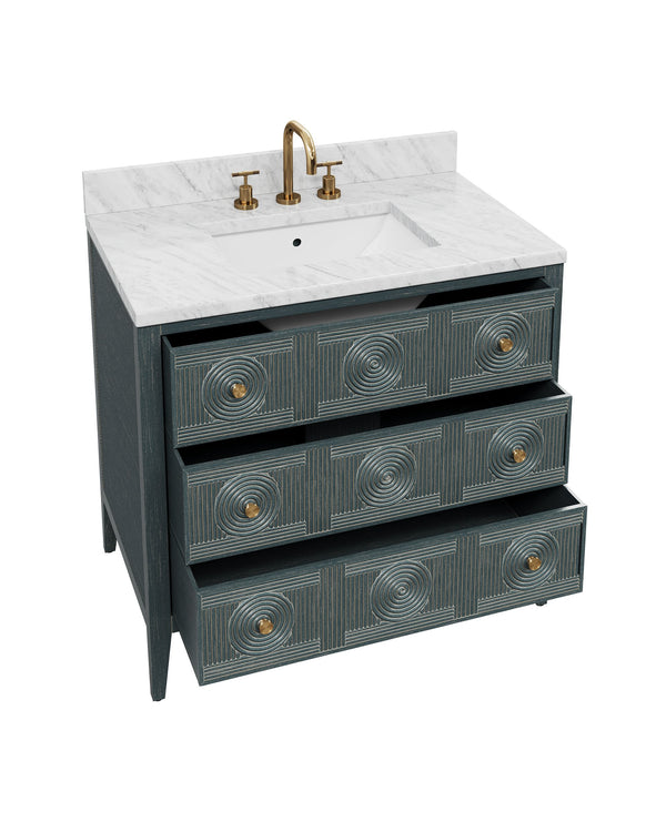 Currey & Company Santos Mahogany Bathroom Vanity with Rattan Panels Undermount Sink Coastal Boho 3800-0019