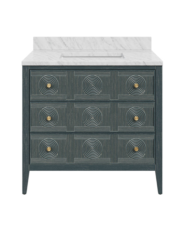 Currey & Company Santos Mahogany Bathroom Vanity with Rattan Panels Undermount Sink Coastal Boho 3800-0019