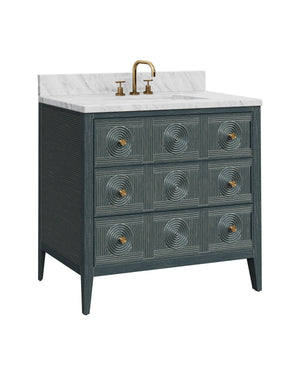 Currey & Company Santos Mahogany Bathroom Vanity with Rattan Panels Undermount Sink Coastal Boho 3800-0019