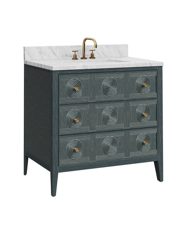 Currey & Company Santos Mahogany Bathroom Vanity with Rattan Panels Undermount Sink Coastal Boho 3800-0019