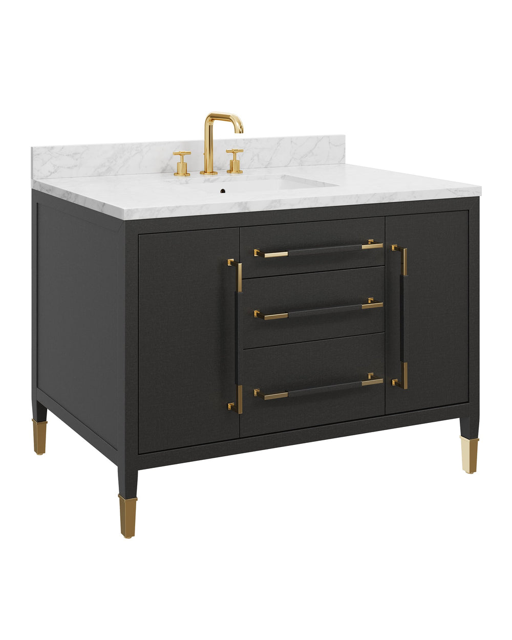 Currey & Company Verona 48 Inch Mahogany Bathroom Vanity Linen Wrapped with Gold Hardware Undermount Sink 3800-0020
