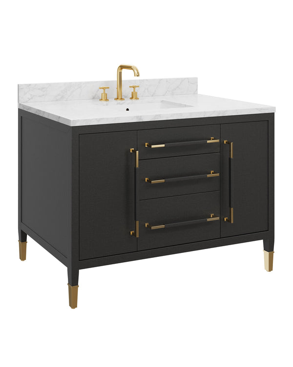 Currey & Company Verona 48 Inch Mahogany Bathroom Vanity Linen Wrapped with Gold Hardware Undermount Sink 3800-0020