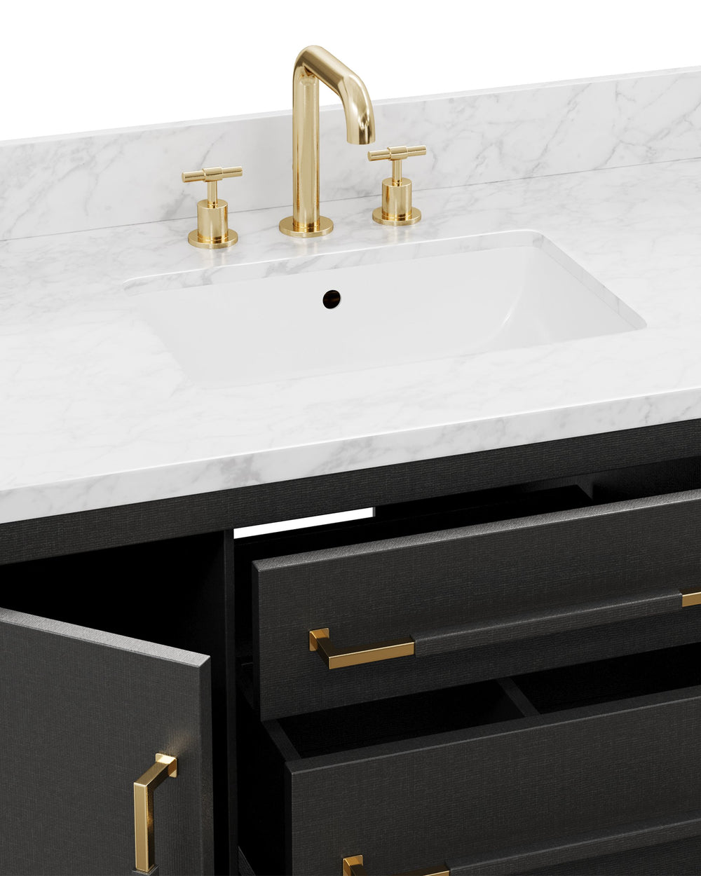 Currey & Company Verona 48 Inch Mahogany Bathroom Vanity Linen Wrapped with Gold Hardware Undermount Sink 3800-0020