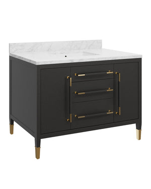 Currey & Company Verona 48 Inch Mahogany Bathroom Vanity Linen Wrapped with Gold Hardware Undermount Sink 3800-0020