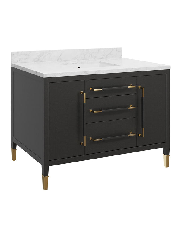 Currey & Company Verona 48 Inch Mahogany Bathroom Vanity Linen Wrapped with Gold Hardware Undermount Sink 3800-0020