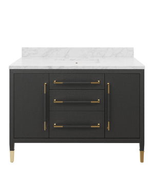 Currey & Company Verona 48 Inch Mahogany Bathroom Vanity Linen Wrapped with Gold Hardware Undermount Sink 3800-0020