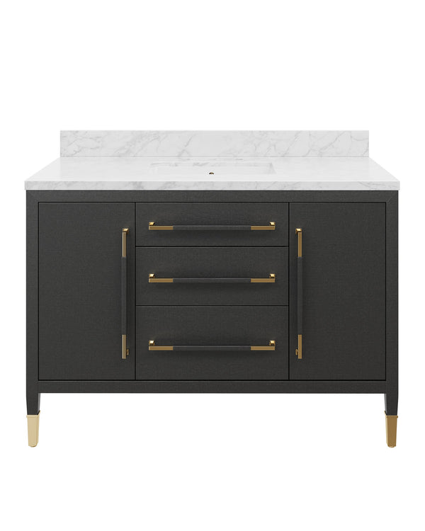 Currey & Company Verona 48 Inch Mahogany Bathroom Vanity Linen Wrapped with Gold Hardware Undermount Sink 3800-0020