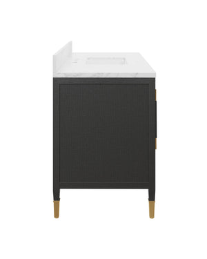 Currey & Company Verona 48 Inch Mahogany Bathroom Vanity Linen Wrapped with Gold Hardware Undermount Sink 3800-0020
