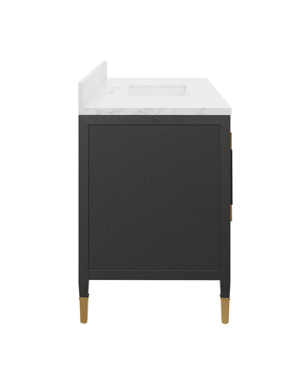 Currey & Company Verona 48 Inch Mahogany Bathroom Vanity Linen Wrapped with Gold Hardware Undermount Sink 3800-0020
