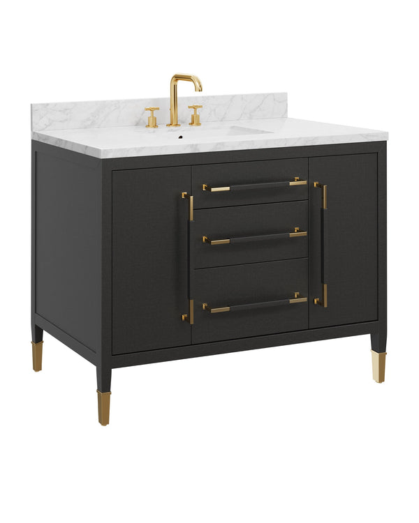 Currey & Company Verona 48 Inch Mahogany Bathroom Vanity Linen Wrapped with Gold Hardware Undermount Sink 3800-0020