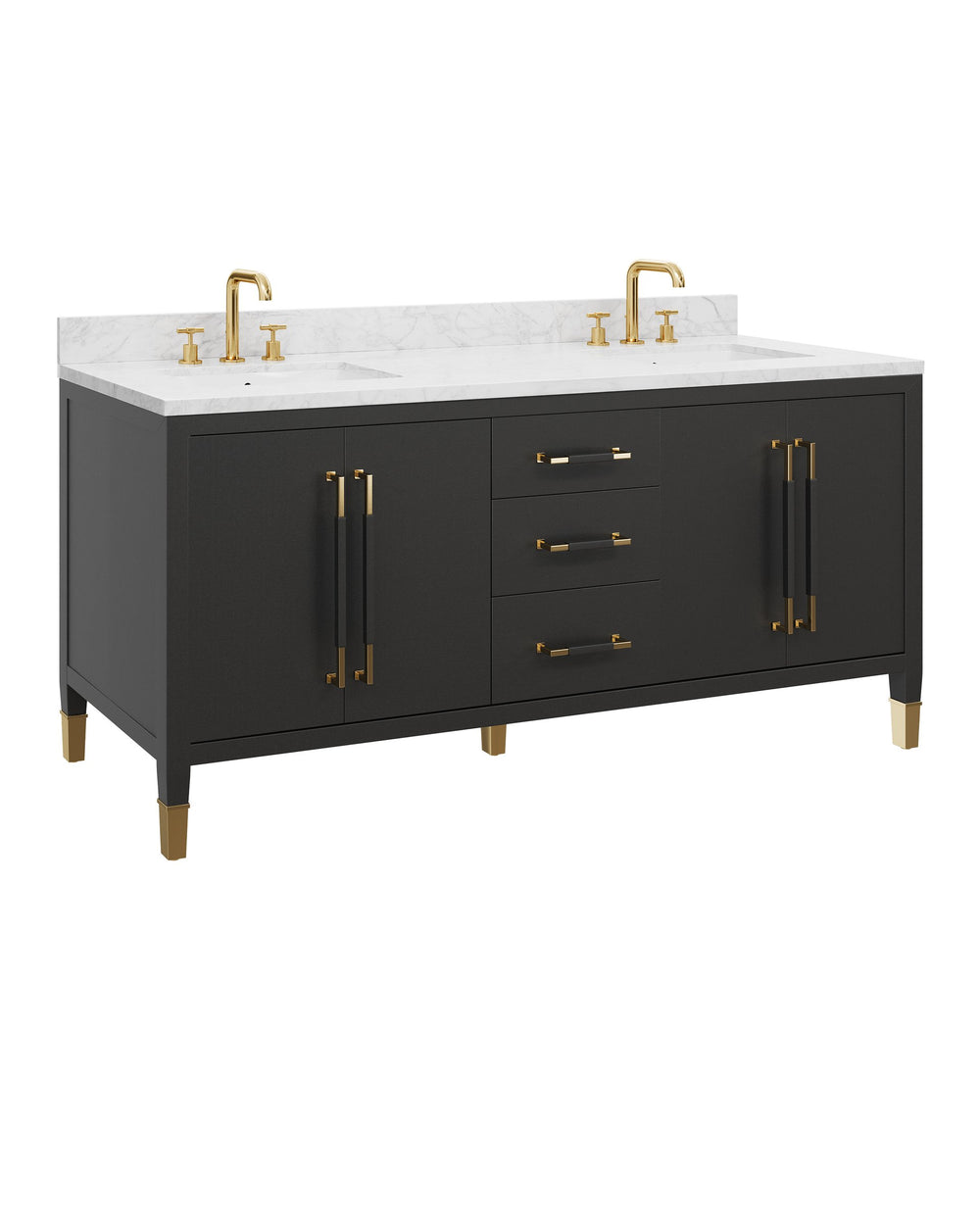 Currey & Company Verona 72 Inch Double Sink Bathroom Vanity with Linen Cabinet and Carrara Marble Top 3800-0021