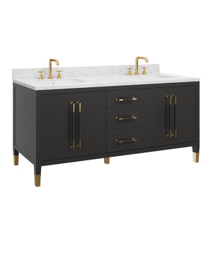 Currey & Company Verona 72 Inch Double Sink Bathroom Vanity with Linen Cabinet and Carrara Marble Top 3800-0021