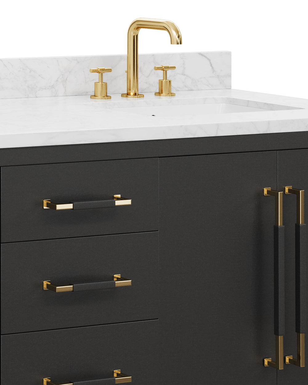 Currey & Company Verona 72 Inch Double Sink Bathroom Vanity with Linen Cabinet and Carrara Marble Top 3800-0021