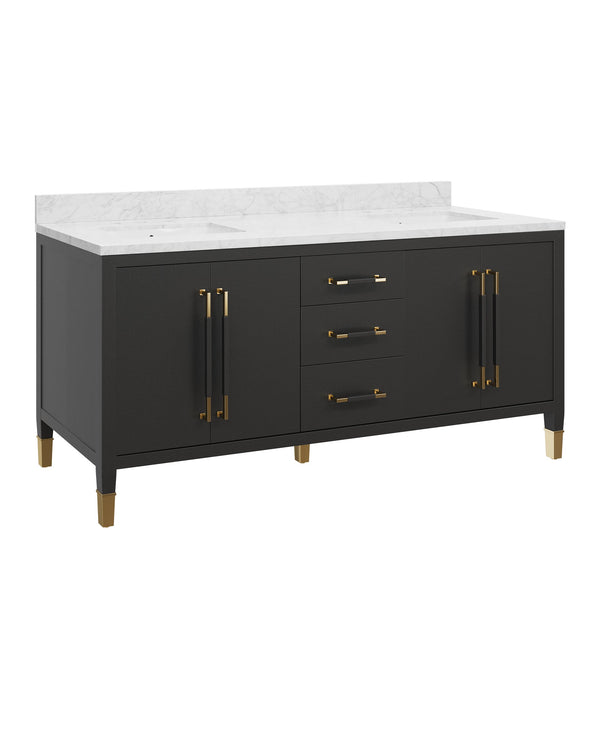 Currey & Company Verona 72 Inch Double Sink Bathroom Vanity with Linen Cabinet and Carrara Marble Top 3800-0021