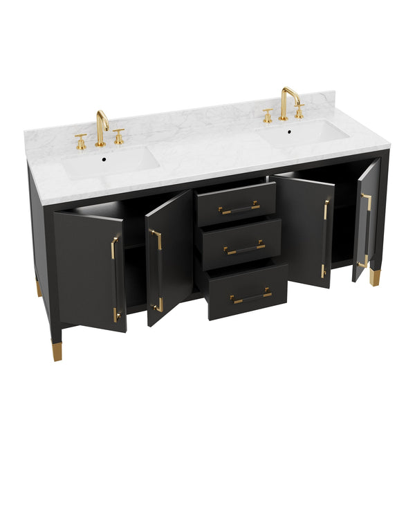 Currey & Company Verona 72 Inch Double Sink Bathroom Vanity with Linen Cabinet and Carrara Marble Top 3800-0021