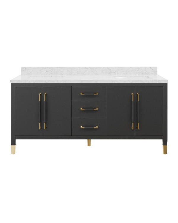Currey & Company Verona 72 Inch Double Sink Bathroom Vanity with Linen Cabinet and Carrara Marble Top 3800-0021