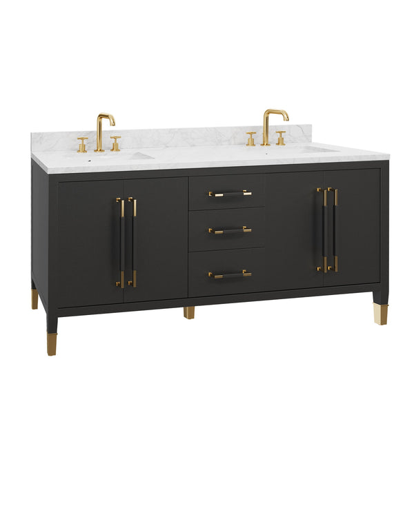 Currey & Company Verona 72 Inch Double Sink Bathroom Vanity with Linen Cabinet and Carrara Marble Top 3800-0021