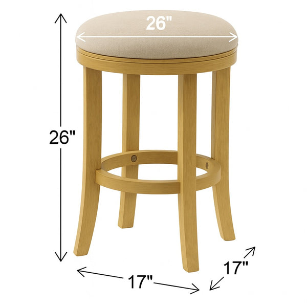 HomeRoots 25" Cream and Brown Backless Swivel Bar Chair - Stylish, Compact Design for Modern Kitchens & Bars 380000