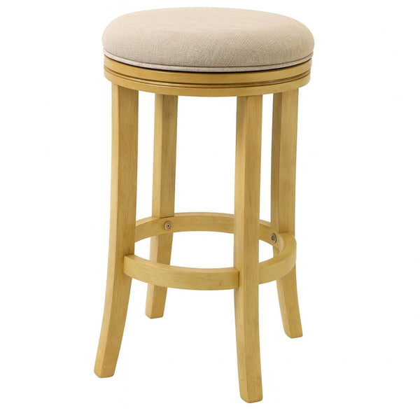 HomeRoots 25" Cream and Brown Backless Swivel Bar Chair - Stylish, Compact Design for Modern Kitchens & Bars 380000