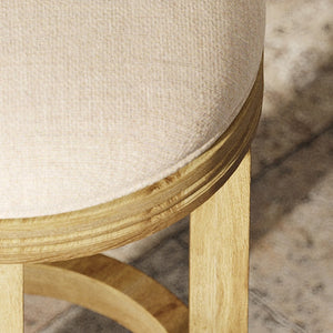 HomeRoots 25" Cream and Brown Backless Swivel Bar Chair - Stylish, Compact Design for Modern Kitchens & Bars 380000