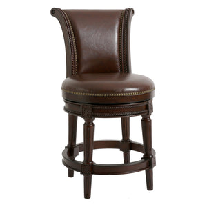 Homeroots 25" Dark Brown Faux Leather And Solid Wood Swivel Counter Height Bar Chair  Wood 380006