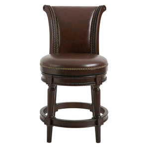 Homeroots 25" Dark Brown Faux Leather And Solid Wood Swivel Counter Height Bar Chair  Wood 380006