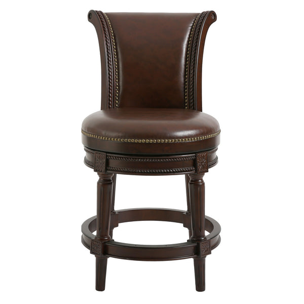 Homeroots 25" Dark Brown Faux Leather And Solid Wood Swivel Counter Height Bar Chair  Wood 380006