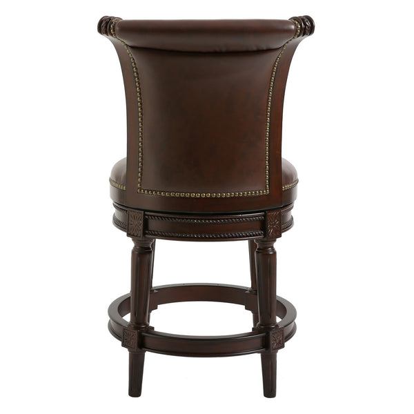 Homeroots 25" Dark Brown Faux Leather And Solid Wood Swivel Counter Height Bar Chair  Wood 380006