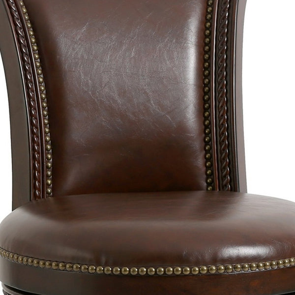 Homeroots 25" Dark Brown Faux Leather And Solid Wood Swivel Counter Height Bar Chair  Wood 380006