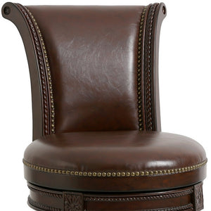 Homeroots 25" Dark Brown Faux Leather And Solid Wood Swivel Counter Height Bar Chair  Wood 380006