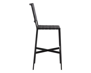 Sunpan Omari Elevated Bar Stool - Handcrafted Black Leather Weaved Seat with Stylish Iron Frame Design Black Leather