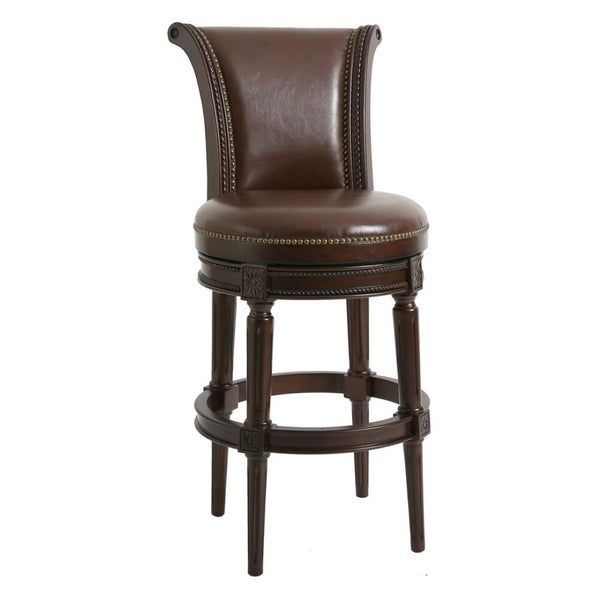 HomeRoots 25" Stylish Walnut Faux Leather Swivel Bar Chair with Solid Wood Frame for Modern Dining Spaces 380012