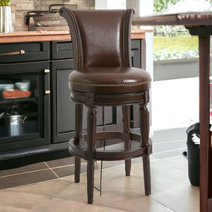 HomeRoots 25" Stylish Walnut Faux Leather Swivel Bar Chair with Solid Wood Frame for Modern Dining Spaces 380012