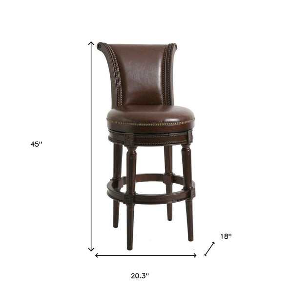 HomeRoots 25" Stylish Walnut Faux Leather Swivel Bar Chair with Solid Wood Frame for Modern Dining Spaces 380012