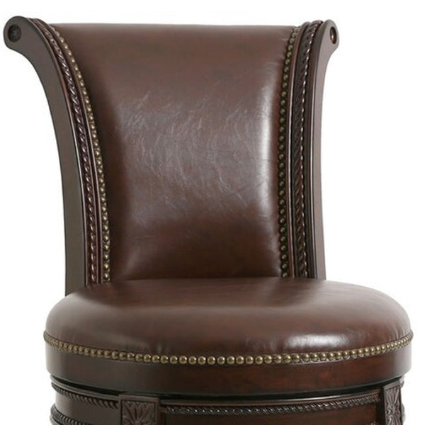 HomeRoots 25" Stylish Walnut Faux Leather Swivel Bar Chair with Solid Wood Frame for Modern Dining Spaces 380012