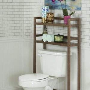 Homeroots 48" Chestnut Finish 2 Tier Solid Wood Over Toilet Organizer   380013