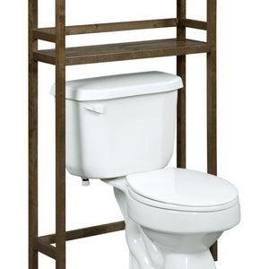Homeroots 48" Chestnut Finish 2 Tier Solid Wood Over Toilet Organizer   380013
