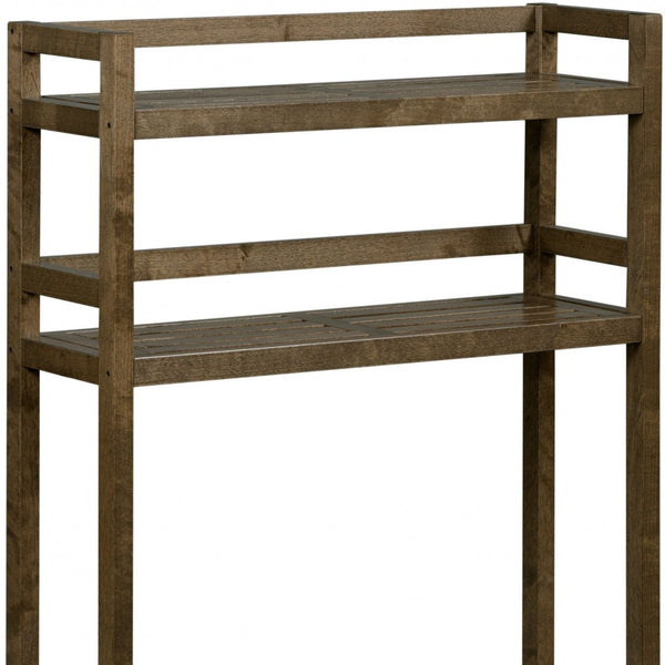 Homeroots 48" Chestnut Finish 2 Tier Solid Wood Over Toilet Organizer   380013