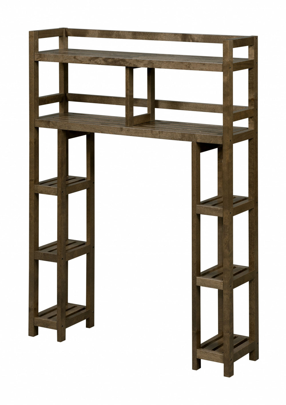 Homeroots Chestnut Finish 2 Tier Solid Wood Over Toilet Organizer   380014