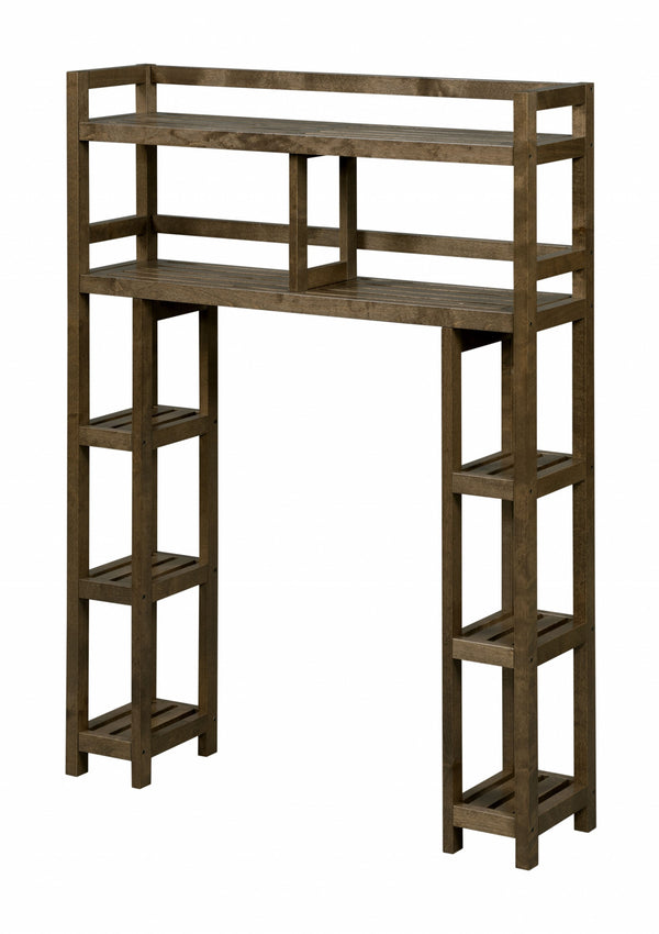 Homeroots Chestnut Finish 2 Tier Solid Wood Over Toilet Organizer   380014