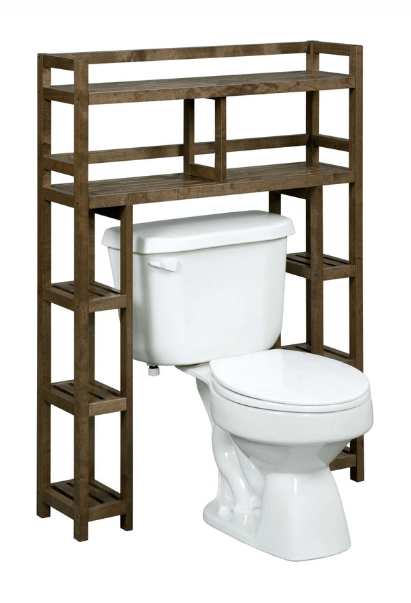 Homeroots Chestnut Finish 2 Tier Solid Wood Over Toilet Organizer   380014