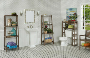 Homeroots Chestnut Finish 2 Tier Solid Wood Over Toilet Organizer   380014