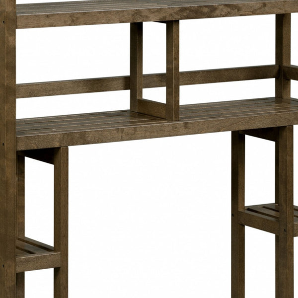 Homeroots Chestnut Finish 2 Tier Solid Wood Over Toilet Organizer   380014