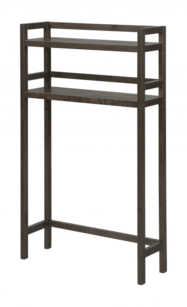 Homeroots 48" Espresso Finish 2 Tier Solid Wood Over Toilet Organizer   380015