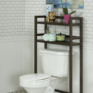 Homeroots 48" Espresso Finish 2 Tier Solid Wood Over Toilet Organizer   380015