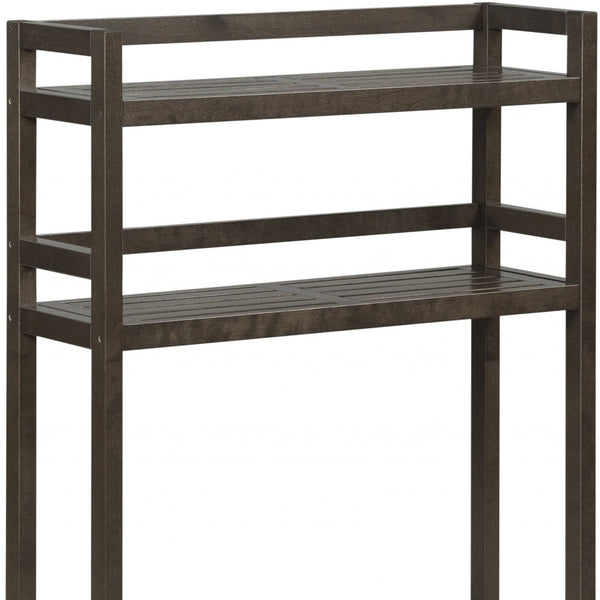 Homeroots 48" Espresso Finish 2 Tier Solid Wood Over Toilet Organizer   380015