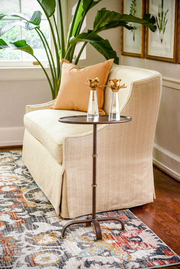 Chelsea House Magnolia Dark Brown Side Table With Polished Gold Accents — Compact 26" H Metal Accent Table For Living Rooms 380016