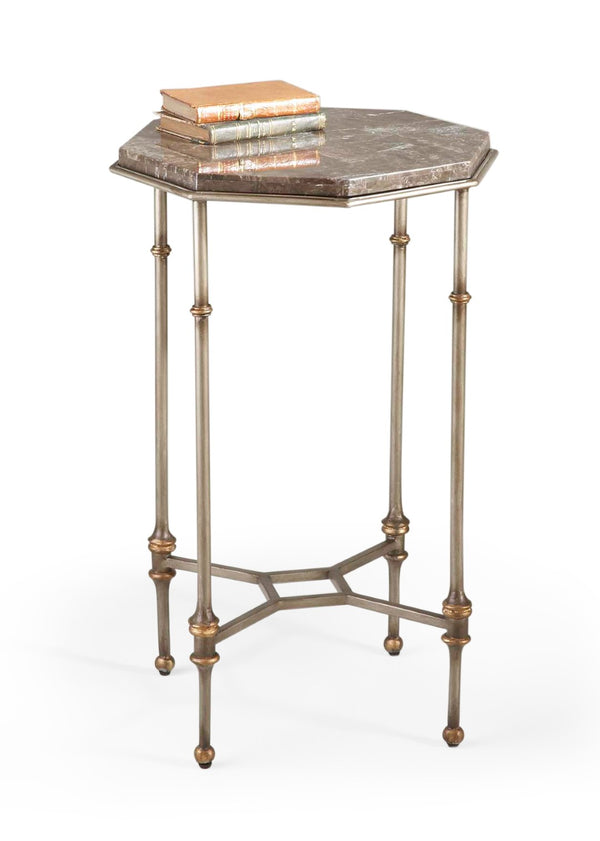 Chelsea House Raleigh Marble Lane Table — Compact 28"H Sculptural Side Table With Brown Marble Top & Silver‑Gold Accents 380017